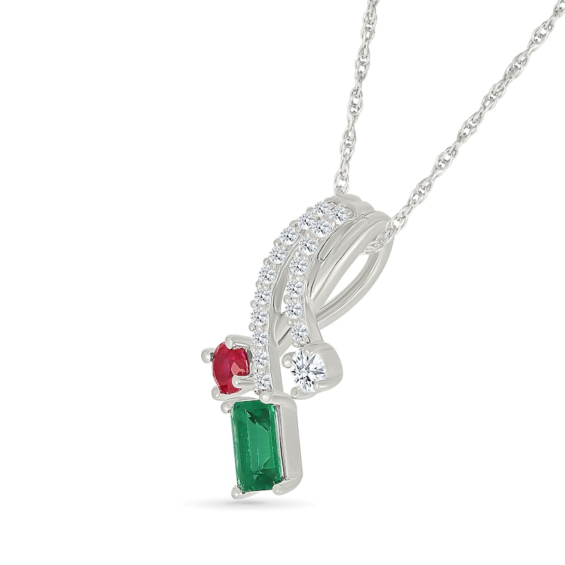 Main Image 2 of Emerald-Cut Lab-Created Emerald, Lab-Created Ruby, and White Lab-Created Sapphire Pendant in Sterling Silver