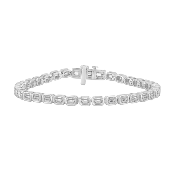 5 CT. T.w. Emerald-Cut Certified Lab-Grown Diamond Bezel-Set Tennis Bracelet in 10K White Gold (F/Vs2) - 7.1â