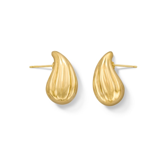 Sculpted Ribbed Teardrop Earrings in Hollow 14K Gold