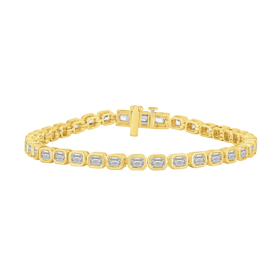 5 CT. T.w. Emerald-Cut Certified Lab-Grown Diamond Bezel-Set Tennis Bracelet in 10K Gold (F/Vs2) - 7.1â