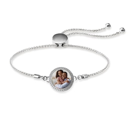 Engravable Photo Cuban Chain Frame Bolo Bracelet in Sterling Silver (1 Image and Line)