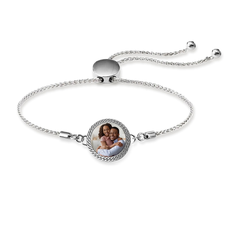 Main Image 1 of Engravable Photo Cuban Chain Frame Bolo Bracelet in Sterling Silver (1 Image and Line)