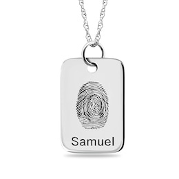Engravable Fingerprint Rectangle Pendant in Sterling Silver (1 Fingerprint, Name, and Line)