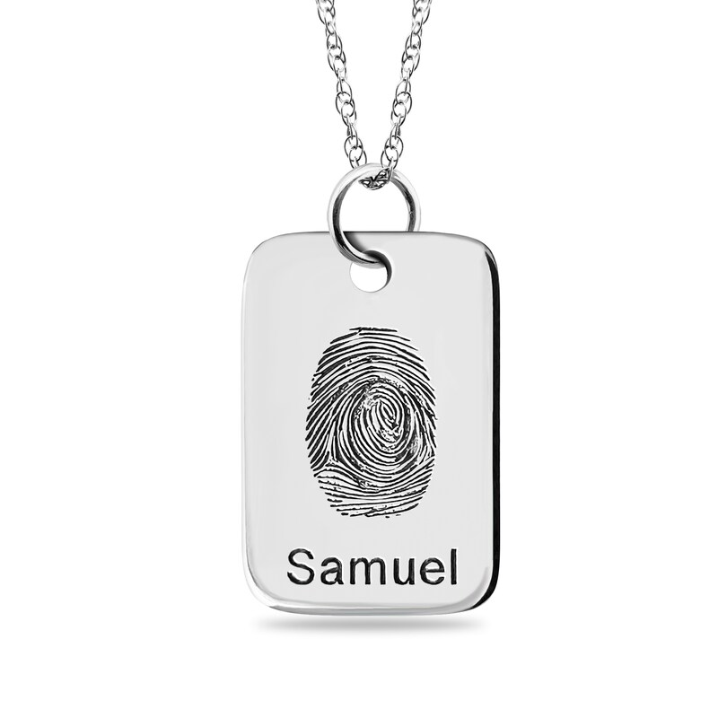 Main Image 1 of Engravable Fingerprint Rectangle Pendant in Sterling Silver (1 Fingerprint, Name, and Line)