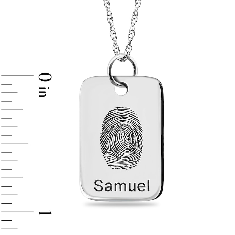 Main Image 3 of Engravable Fingerprint Rectangle Pendant in Sterling Silver (1 Fingerprint, Name, and Line)