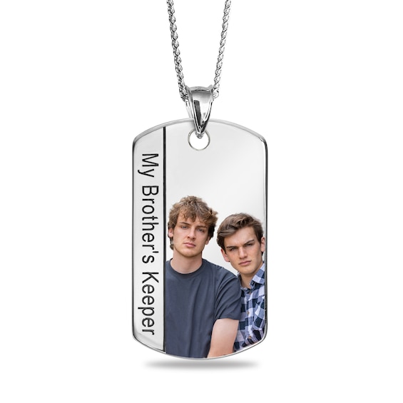 Engravable âMy Brotherâs Keeperâ Photo Dog Tag Pendant in Sterling Silver (1 Image and 4 Lines) - 22â