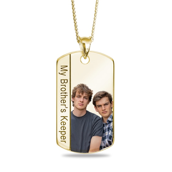 Engravable âMy Brotherâs Keeperâ Photo Dog Tag Pendant in 10K White or Yellow Gold (1 Image and 4 Lines) - 22â