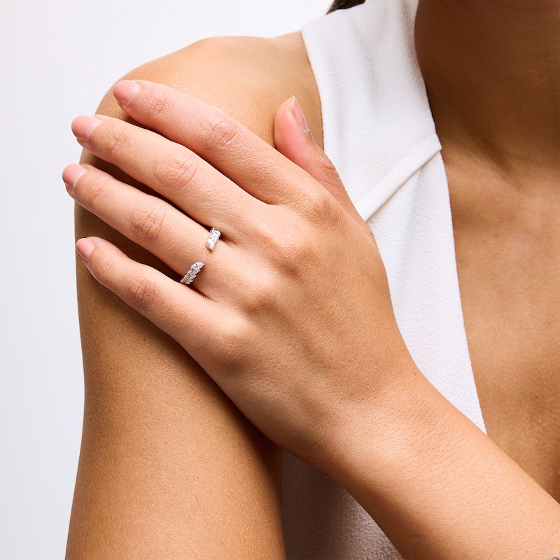 Main Image 2 of 1/2 CT. T.W. Marquise-Cut Diamond Tilted Open Shank Stackable Anniversary Band in 14K White Gold - Size 7