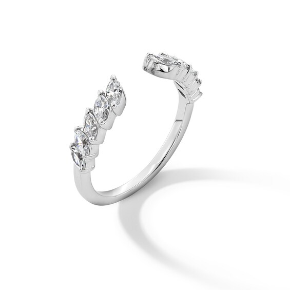1/2 CT. T.w. Marquise-Cut Diamond Tilted Open Shank Stackable Anniversary Band in 14K White Gold - Size 7