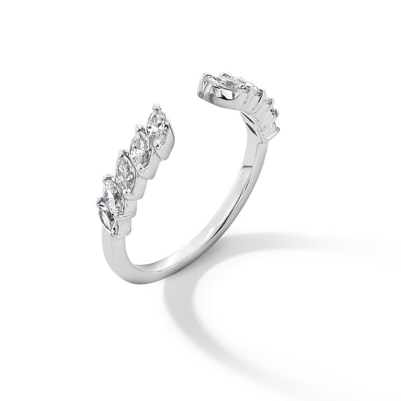 Main Image 3 of 1/2 CT. T.W. Marquise-Cut Diamond Tilted Open Shank Stackable Anniversary Band in 14K White Gold - Size 7