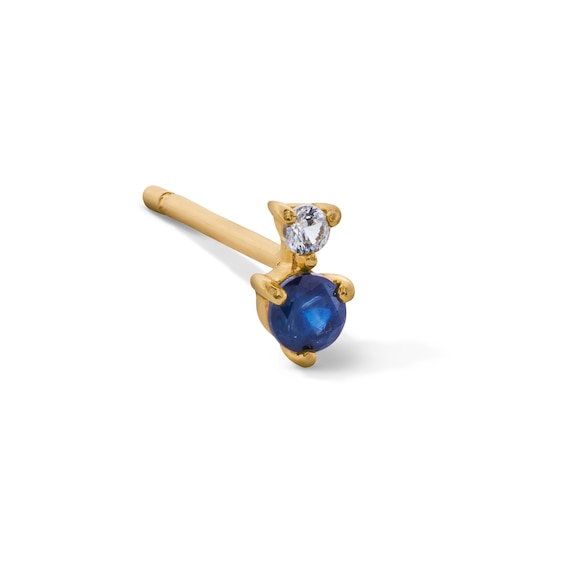 Blue and White Sapphire Stacked Single Cartilage Stud Earring in 14K Gold