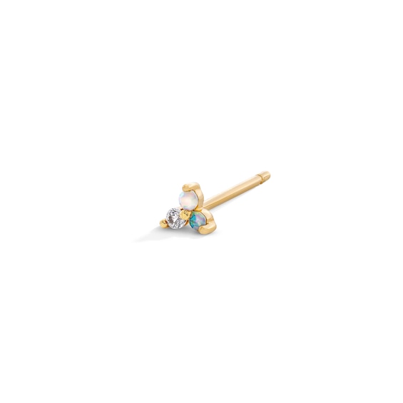 Lab-Created Opal and White Sapphire Stacked Trio Single Cartilage Stud Earring in 14K Gold