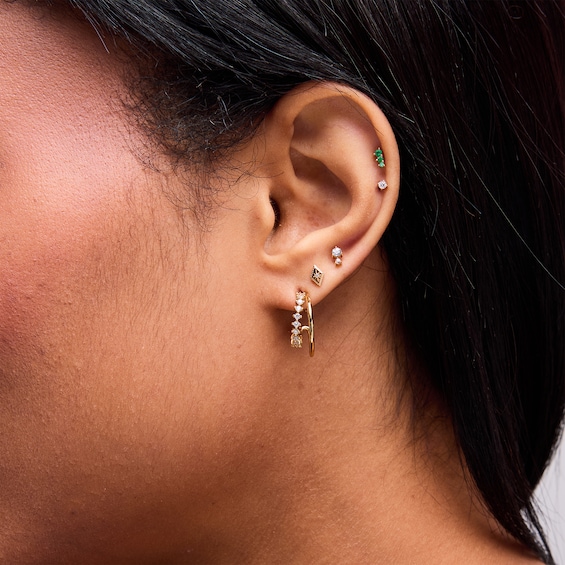 Emerald Graduated Trio Single Cartilage Stud Earring in 14K Gold