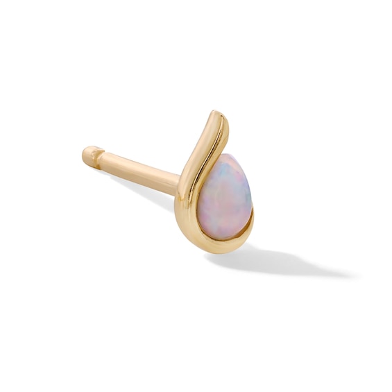 Pear-Shaped Opal Solitaire Flame Single Cartilage Stud Earring in 14K Gold