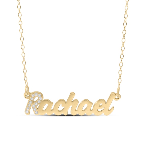 White Lab-Created Sapphire Name Necklace in Sterling Silver with 14K Gold Plate (1 Line) - 16"