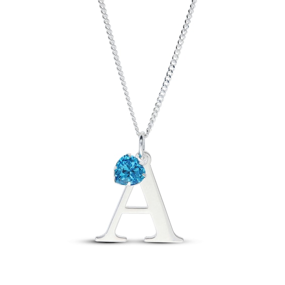 5.0mm Heart-Shaped Birthstone Charm Initial Pendant in Sterling Silver (1 Stone and Letter)
