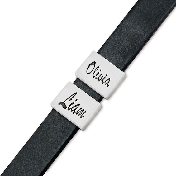 Engravable Two-Station Slider Leather Bracelet with Sterling Silver (6 Lines) - 8.5â