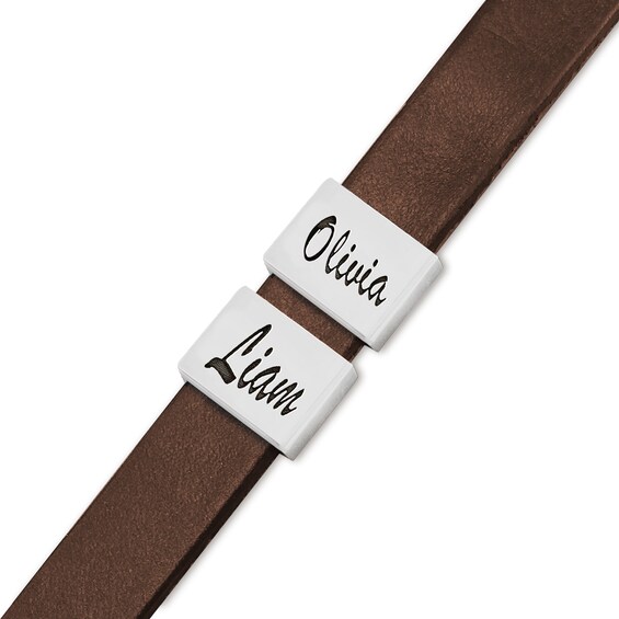 Engravable Two-Station Slider Leather Bracelet with Sterling Silver (6 Lines) - 8.5â