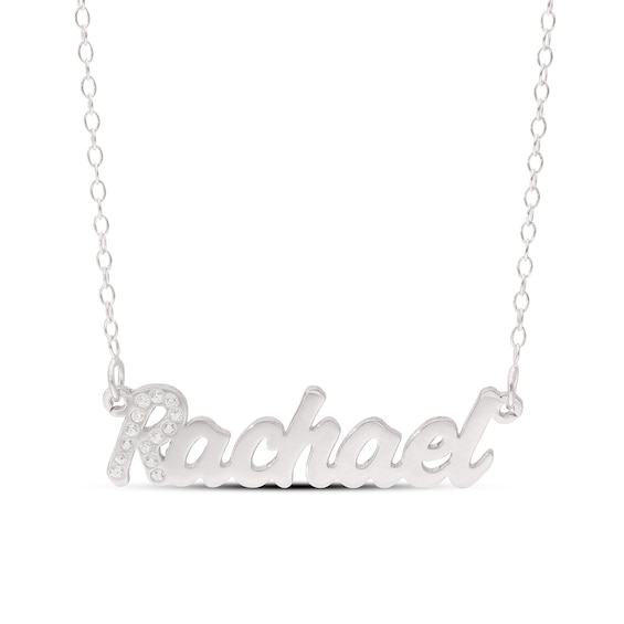 White Lab-Created Sapphire Name Necklace in Sterling Silver (1 Line) - 16"