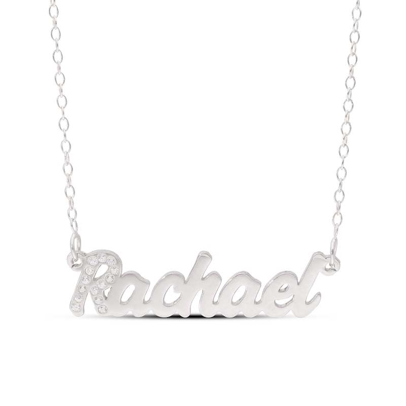Main Image 1 of White Lab-Created Sapphire Name Necklace in Sterling Silver (1 Line) - 16"
