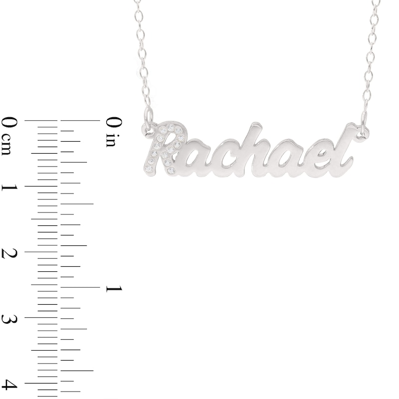 Main Image 2 of White Lab-Created Sapphire Name Necklace in Sterling Silver (1 Line) - 16"