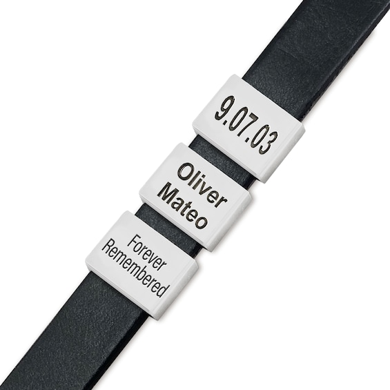 Engravable Three-Station Slider Leather Bracelet with Sterling Silver (9 Lines) - 8.5â