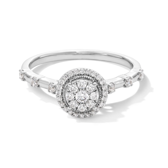 1/3 CT. T.w. Multi-Diamond Frame Vintage-Style Engagement Ring in 10K White Gold