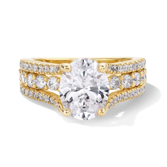 3 CT. T.w. Oval Certified Lab-Grown Diamond Triple Row Split Shank Engagement Ring in 14K Gold (F/Vs2)