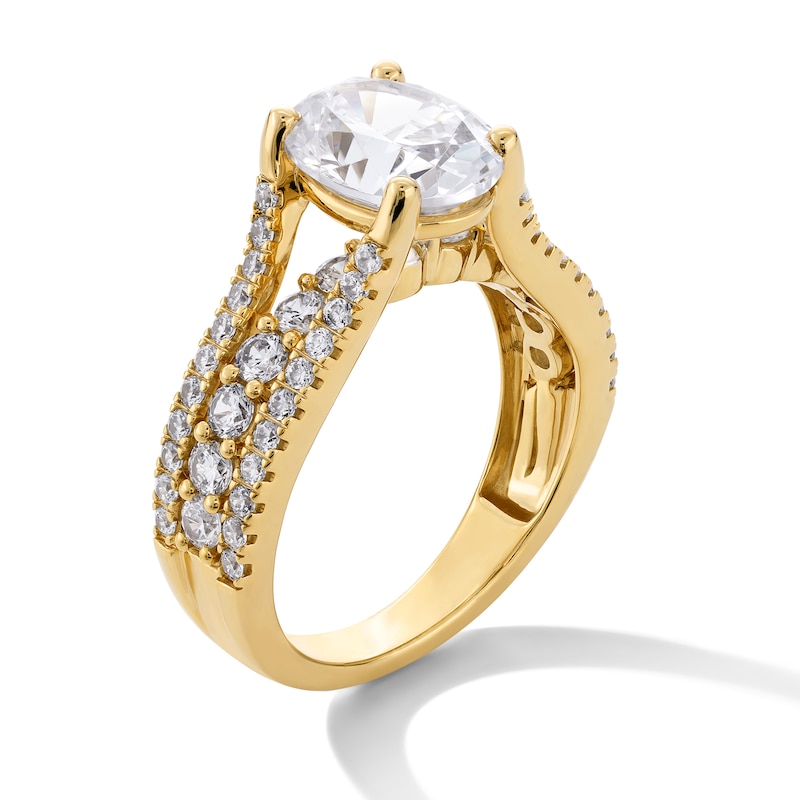 Main Image 3 of 3 CT. T.W. Oval Certified Lab-Grown Diamond Triple Row Split Shank Engagement Ring in 14K Gold (F/VS2)