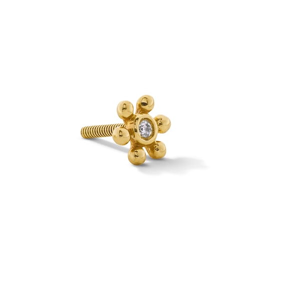 Lab-Grown Diamond Accent Flower Single Cartilage Stud Earring in 14K Gold