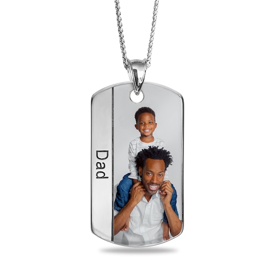 Engravable Extra-Large Photo Dog Tag Pendant in Sterling Silver (1 Image and 5 Lines) - 22â