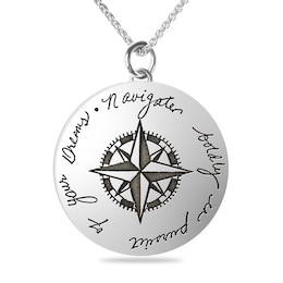 Engravable Inspirational Compass Medallion Pendant in Sterling Silver (4 Lines) - 22”
