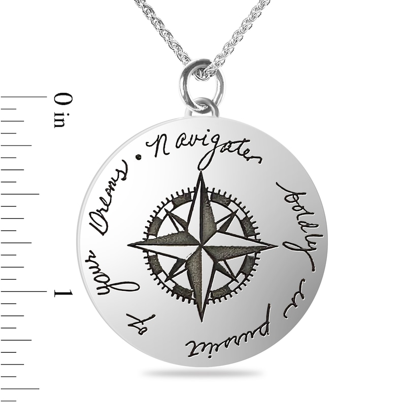 Main Image 3 of Engravable Inspirational Compass Medallion Pendant in Sterling Silver (4 Lines) - 22”
