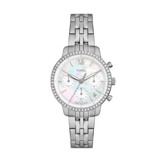 Ladiesâ Fossil Neutra Chronograph Watch with Mother-of-Pearl Dial and Crystal Bezel (Model: Es5357)