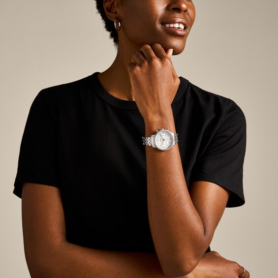 Ladiesâ Fossil Neutra Chronograph Watch with Mother-of-Pearl Dial and Crystal Bezel (Model: Es5357)