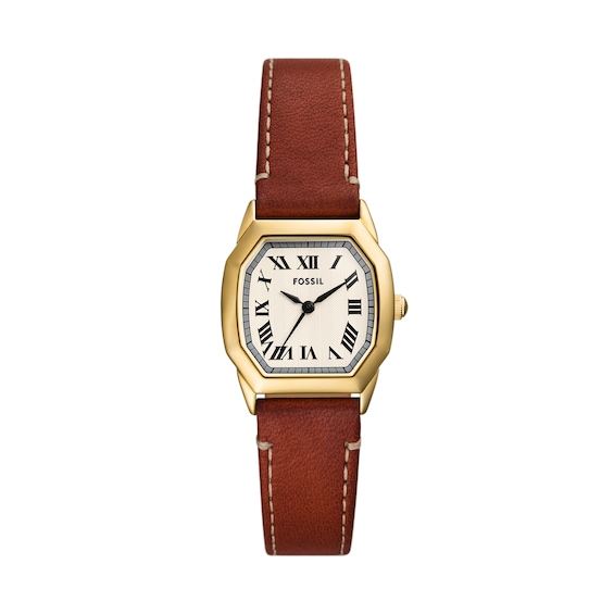 Ladiesâ Fossil Harlow Octagonal Watch with Cream Dial and Brown Leather Strap (Model: Es5364)
