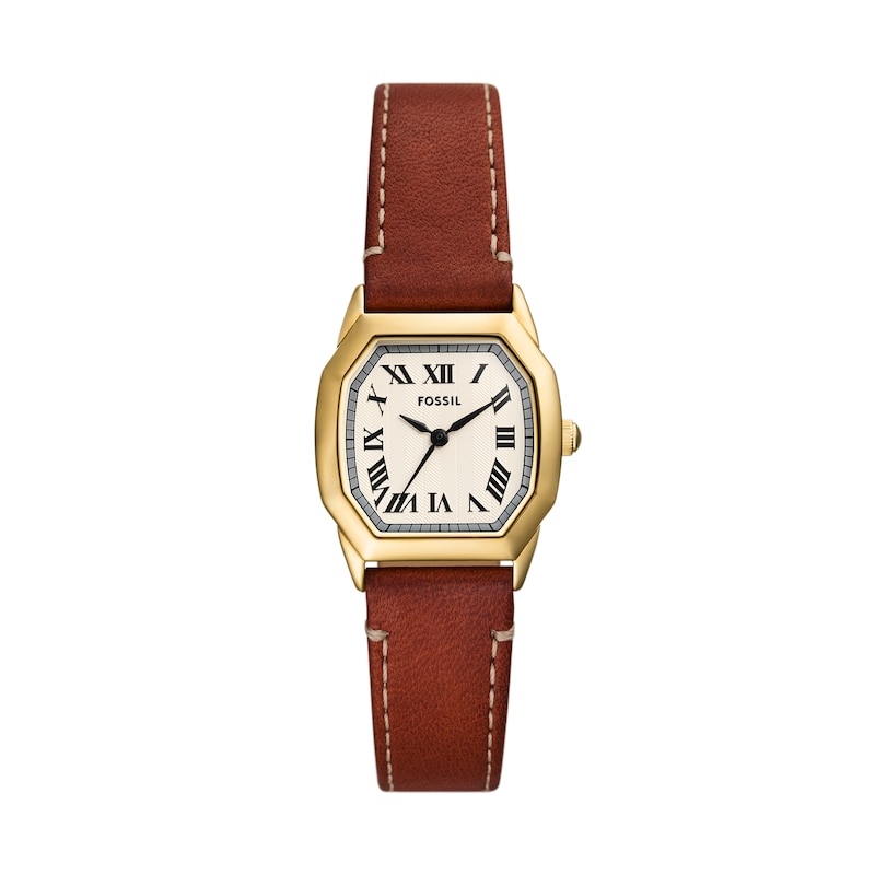 Main Image 1 of Ladies’ Fossil Harlow Octagonal Watch with Cream Dial and Brown Leather Strap (Model: ES5364)