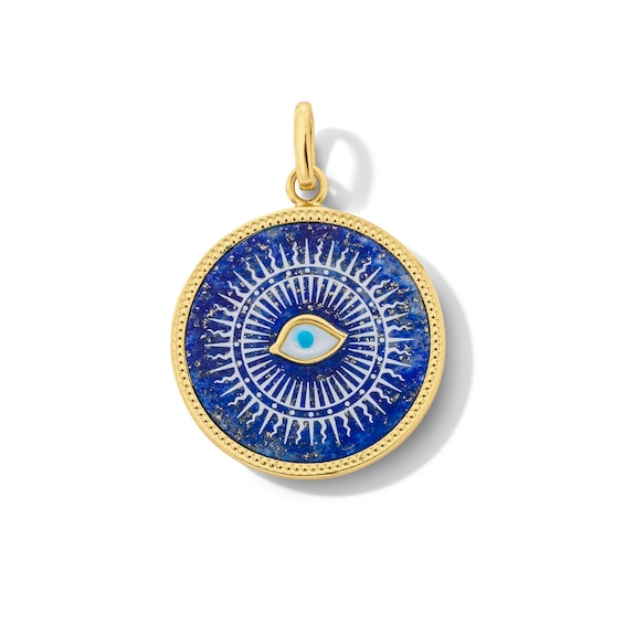 Sodalite and Mother-of-Pearl Evil Eye Medallion Necklace Charm in Sterling Silver with 18K Gold Plate
