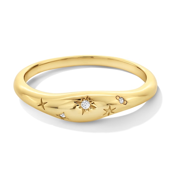 Lab-Grown Diamond Accent Etched Star Ring Sterling Silver with 18K Gold Plate