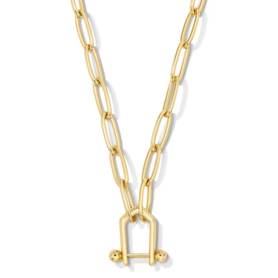 8.5mm Paper Clip Stirrup Chain Necklace in Solid Sterling Silver with 18K Gold Plate