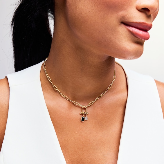 8.5mm Paper Clip Stirrup Chain Necklace in Solid Sterling Silver with 18K Gold Plate