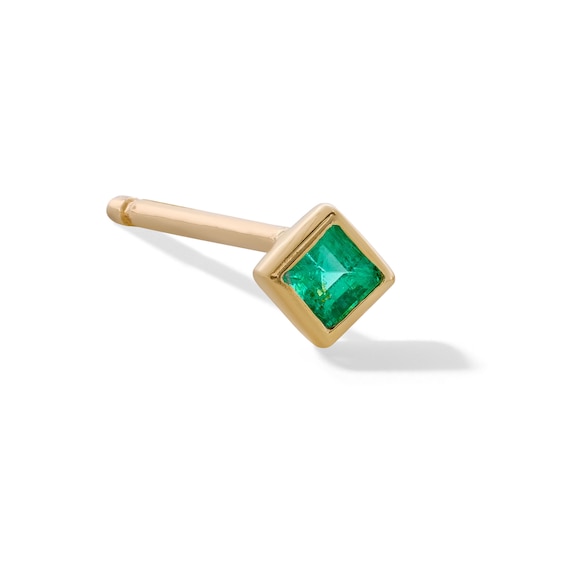 2.0mm Princess-Cut Emerald Solitaire Single Cartilage Stud Earring in 14K Gold