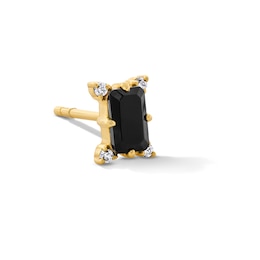 Emerald-Cut Black Agate and Lab-Grown Diamond Accent Single Cartilage Stud Earring in 14K Gold
