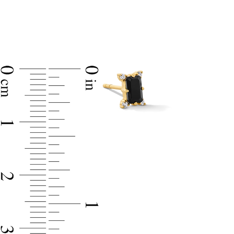Main Image 3 of Emerald-Cut Black Agate and Lab-Grown Diamond Accent Single Cartilage Stud Earring in 14K Gold