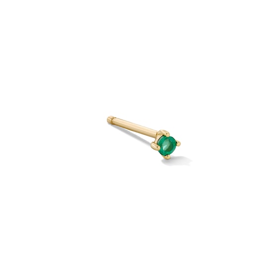 2.0mm Emerald Solitaire Single Cartilage Stud Earring in 14K Gold
