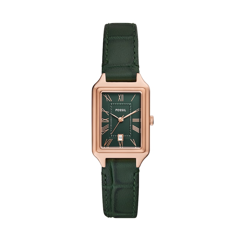 Main Image 1 of Ladies’ Fossil Raquel Rectangular Watch with Green Dial and Green Leather Strap (Model: ES5366)