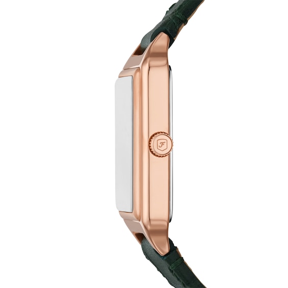 Ladiesâ Fossil Raquel Rectangular Watch with Green Dial and Green Leather Strap (Model: Es5366)