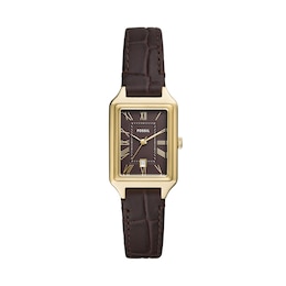 Ladies’ Fossil Raquel Rectangular Watch with Brown Dial and Brown Leather Strap (Model: ES5367)