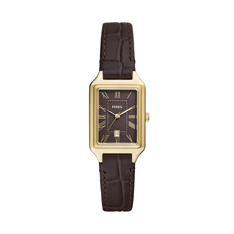 Main Image 1 of Ladies’ Fossil Raquel Rectangular Watch with Brown Dial and Brown Leather Strap (Model: ES5367)