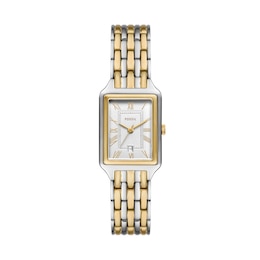 Ladies’ Fossil Raquel Rectangular Two-Tone Watch with Silver Satin Dial (Model: ES5368)